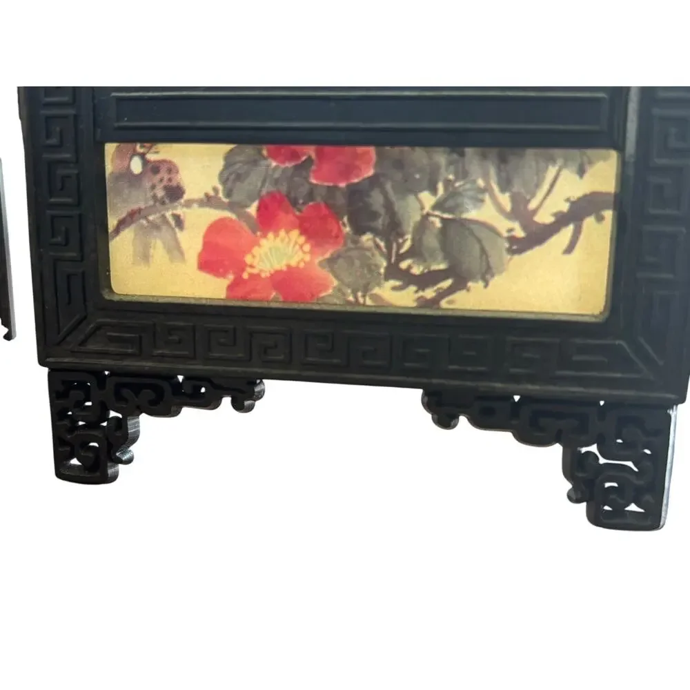 Vintage Dollhouse Miniature Asian 4 Panel Folding Screen